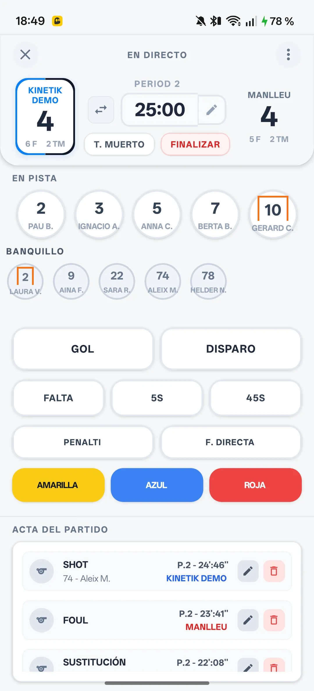 Partido en directo